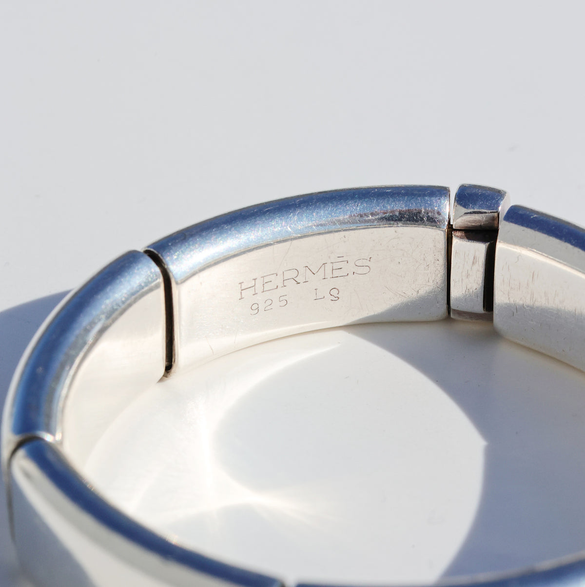 HERMES Round Plate Silver Bracelet