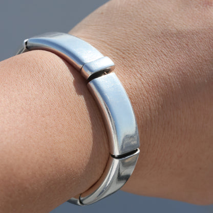 HERMES Round Plate Silver Bracelet