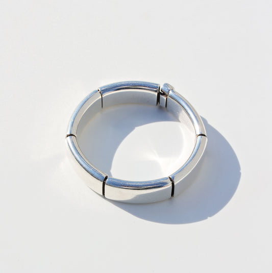 HERMES Round Plate Silver Bracelet